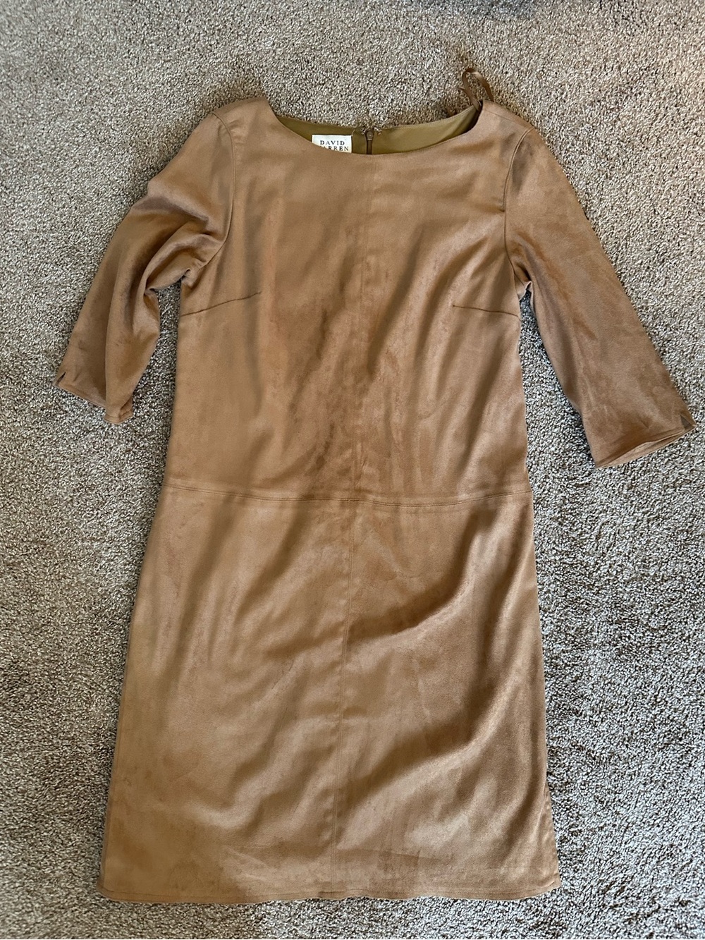 David Lawrence Tan Suede Midi Sheath Dress